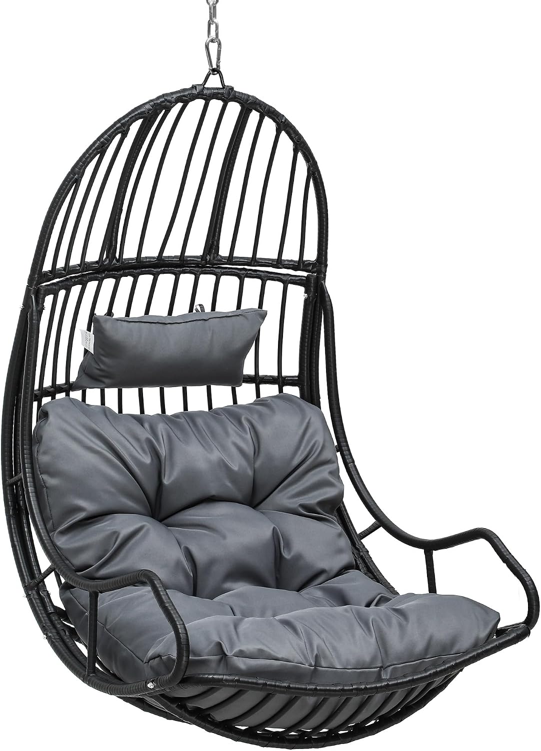 YITAHOME Hanging Egg Chair Swing Egg Chair Wicker Indoor Outdoor Hammock Egg Chair with Cushions 330lbs for Patio, Bedroom, Garden and Balcony, Gray (Stand not Included)