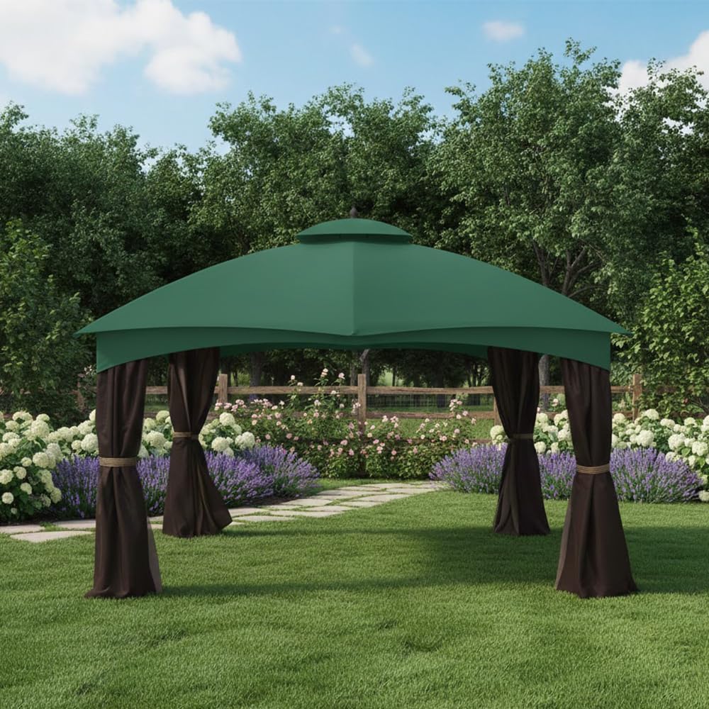 Garden Winds Reinforced RipLock 350 Replacement Canopy Top Cover Compatible with Allen Roth 10' x 12' Gazebo Models GF-12S004B, TPGAZ17-002 - Green