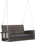 Outsunny 2 Person Wicker Hanging Swing Bench, Front Porch Swing Outdoor Chair with Cushions 550 lbs. Weight Capacity for Backyard, Garden, Grey