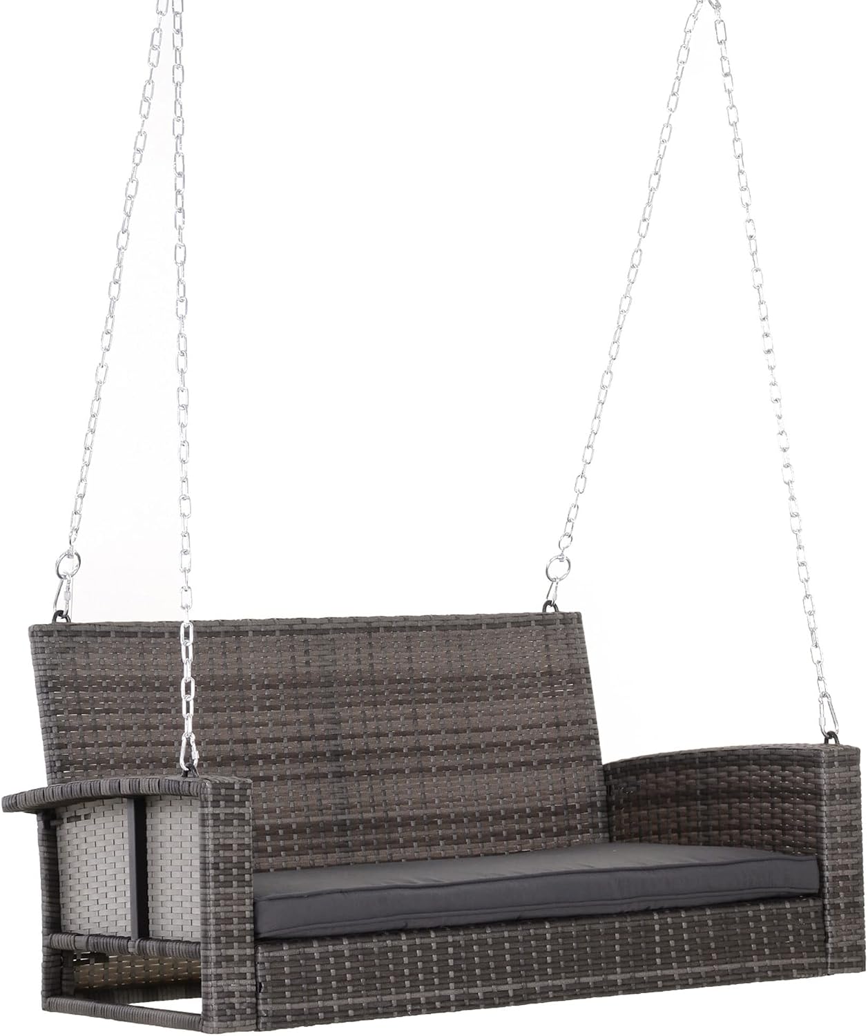 Outsunny 2 Person Wicker Hanging Swing Bench, Front Porch Swing Outdoor Chair with Cushions 550 lbs. Weight Capacity for Backyard, Garden, Grey