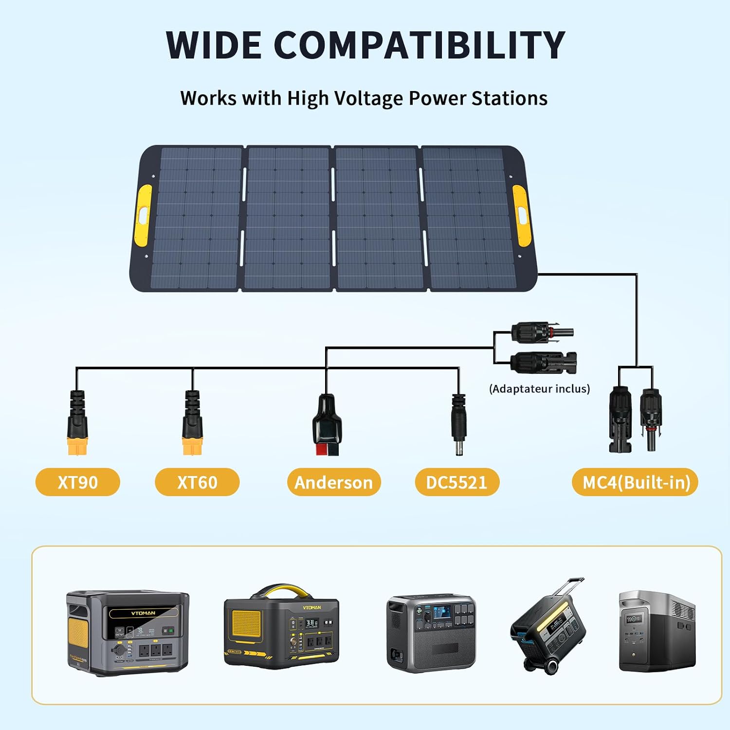VTOMAN VS400 Portable Solar Panel 400W 40V, 23% Efficiency Foldable Solar Panel w/ IP67 Waterproof & MC-4 Anderson XT60 DC5521 Adapters & Adjustable Kickstands, Off-Grid Power for Home & Camping