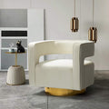 TINA'S HOME Swivel Accent Barrel Chair, Modern Velvet Armchair with 3D Curved Open Back & Swivel Gold Metal Base, Upholstered Club Chair for Living Room Bedroom Nursery, Ivory(No Assembly Required)