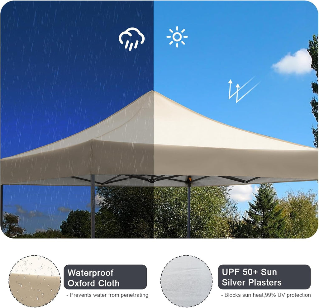 10x10 Pop up Canopy Tent with Awning Easy up Canopy with Wheel Bag Heavy Duty Waterproof Canopy Commercial Gazebo Tent for Outdoors Parties Vendors (Khaki)