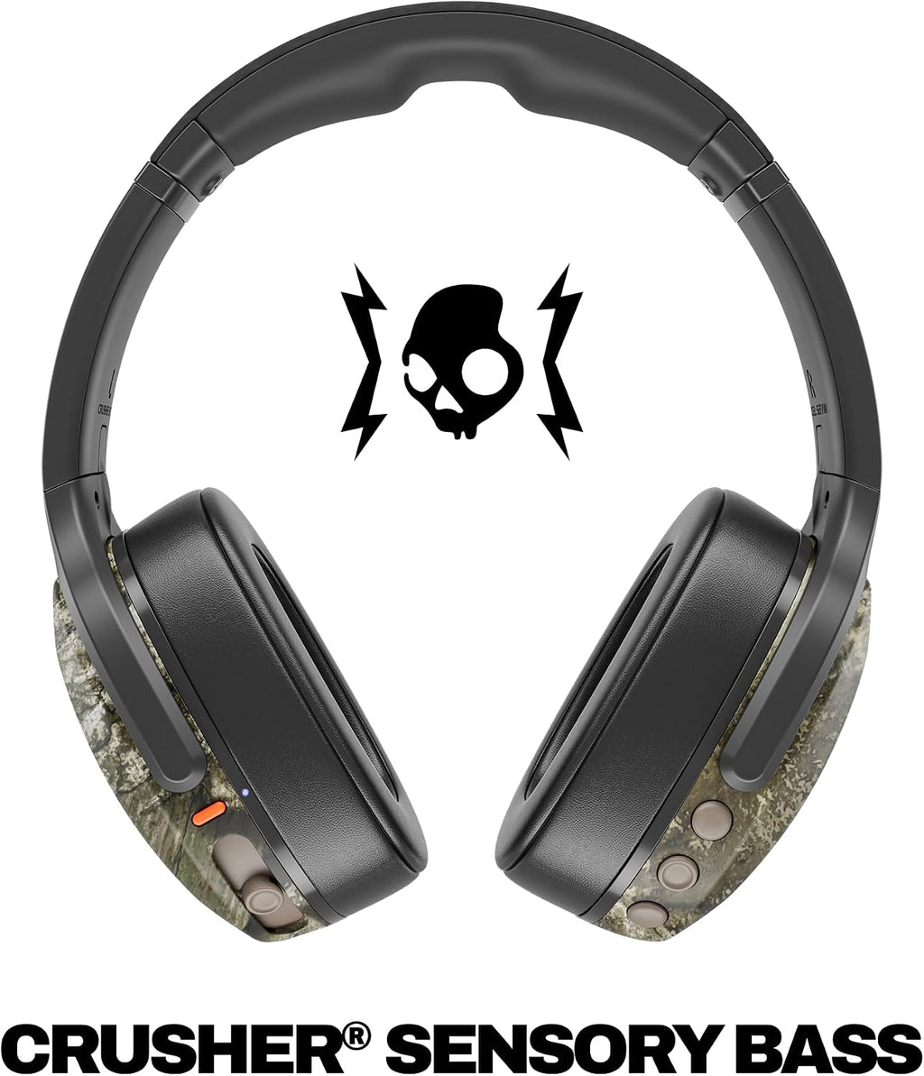 Skullcandy Crusher Evo Wireless Bluetooth Headphones with Multi-Sensory Bass, Noise Isolating Over-Ear Fit, Up to 40 Hours Battery, Microphone for iPhone Android - Realtree APX Black/Orange