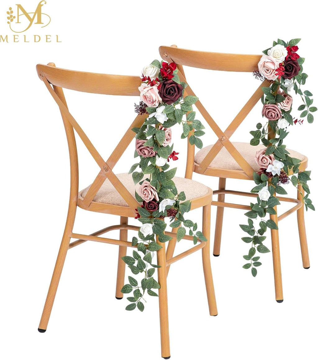 10pcs Wedding Aisle Decorations Chair Floral Swag Artificial Pew Flowers Hanging Garland Burgundy & Pink for Ceremony Reception Church Rose Floral Faux Arrangement Party Outdoor Garden Decor