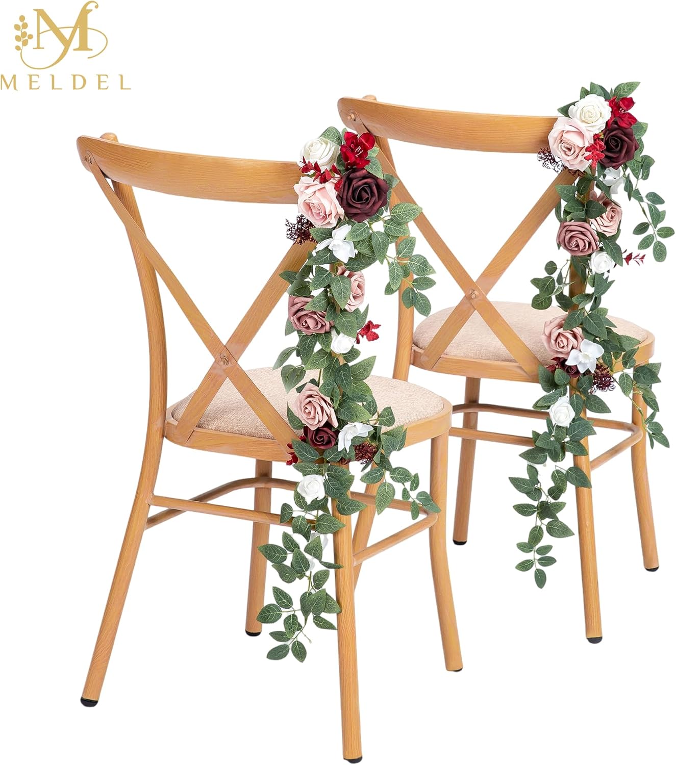 10pcs Wedding Aisle Decorations Chair Floral Swag Artificial Pew Flowers Hanging Garland Burgundy & Pink for Ceremony Reception Church Rose Floral Faux Arrangement Party Outdoor Garden Decor