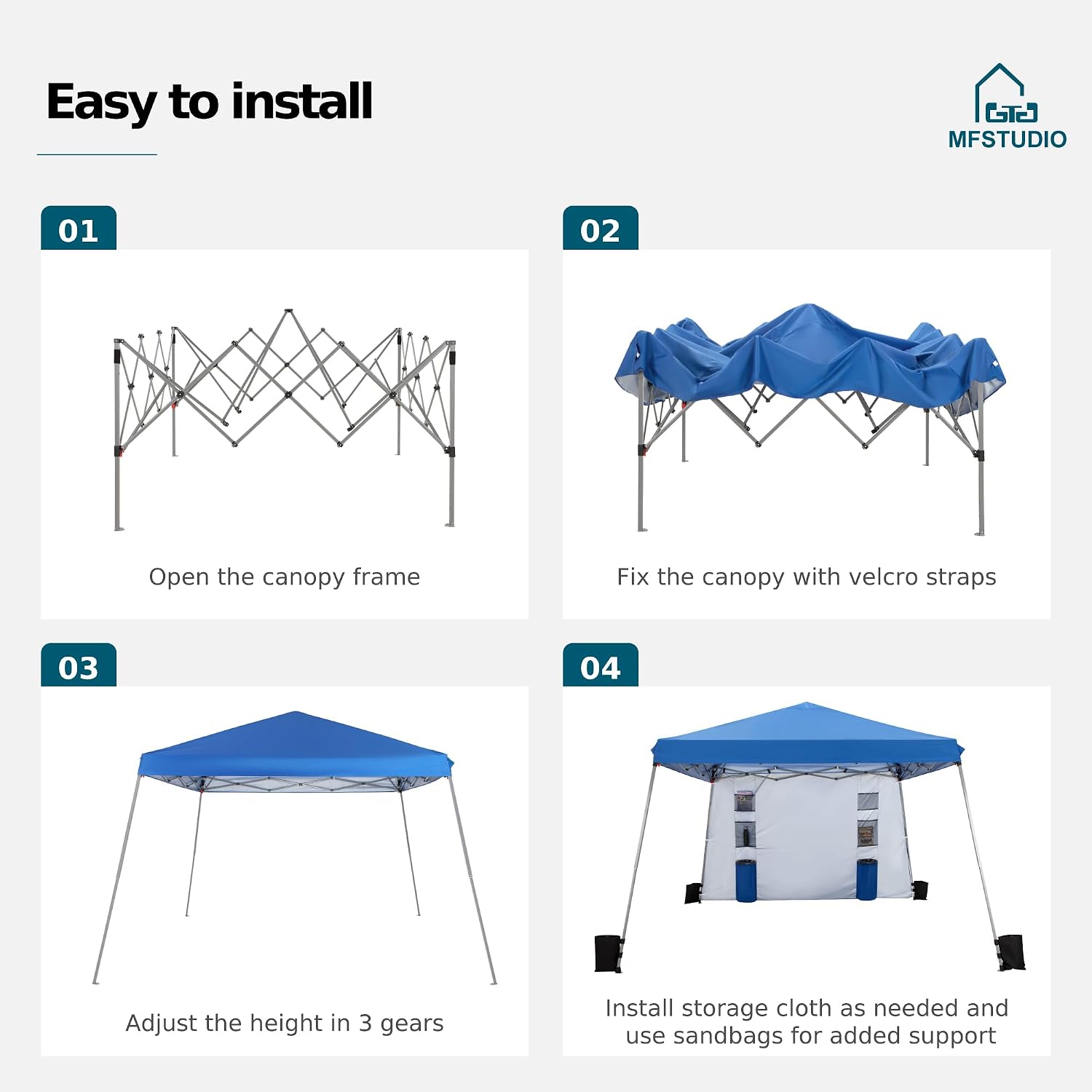 MFSTUDIO 12x12 Pop up Canopy Tent, Gazebo Shelter Sun Shade Canopies Patio Portable Popup Tents Easy Setup Waterproof with 9x9ft Top, 1 Sidewall, for Beach,Parties,Picnics