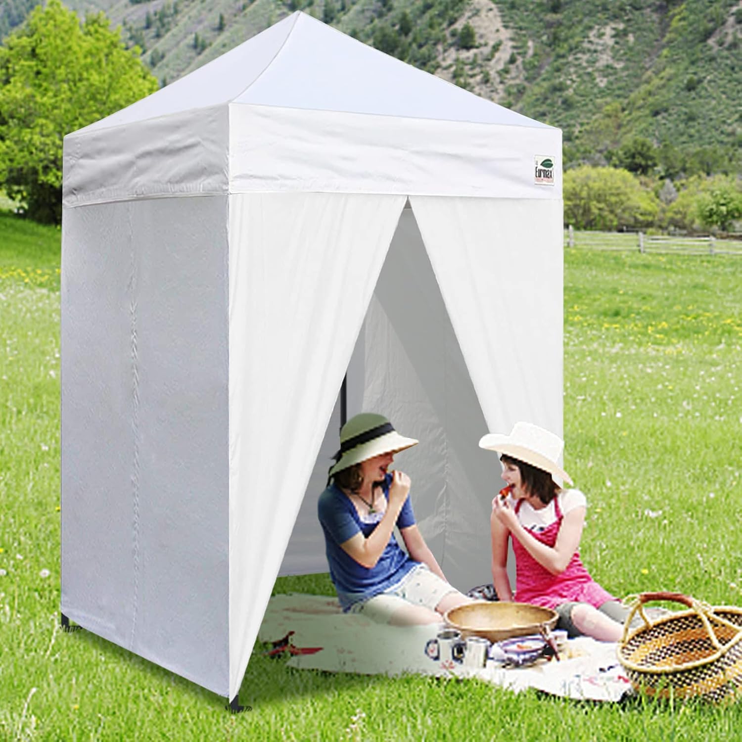 Eurmax USA 5x5 Pop Up Canopy Tent,Commercial Tent with Patented No-Tip Rolling Bag,4 Zippered Removable Walls,UV & Water Resistant Canopy Top,Heavy Duty Outdoor Gazebo,Instant Shelter(Red)