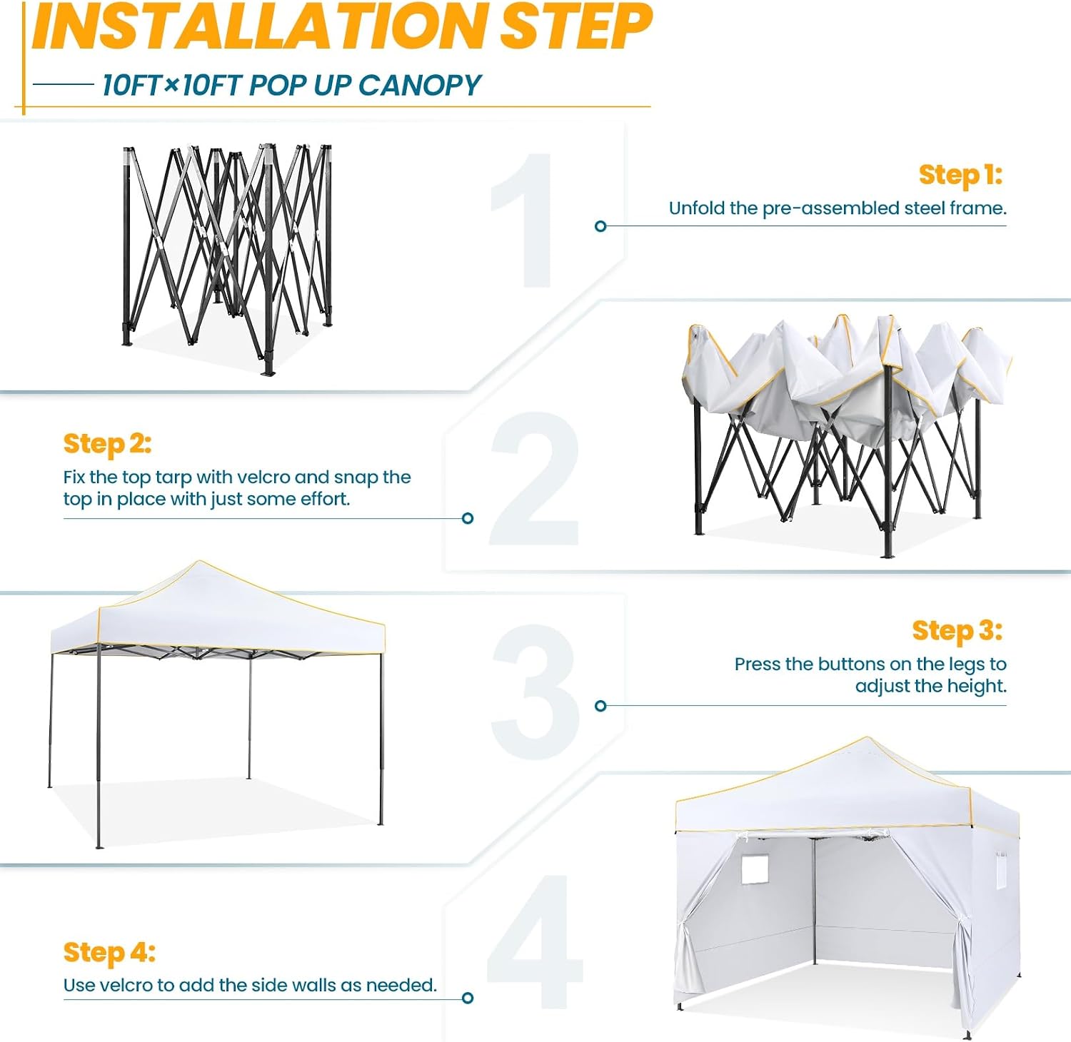 COBIZI 10x10 Pop Up Canopy Tent Commercial Heavy Duty Instant Canopy with 4 Sidewalls, UV 50+ Silver Coated Waterproof Vendor Gazebo, Portable Shelter with Carry Bag, Event Tent for Parties, White