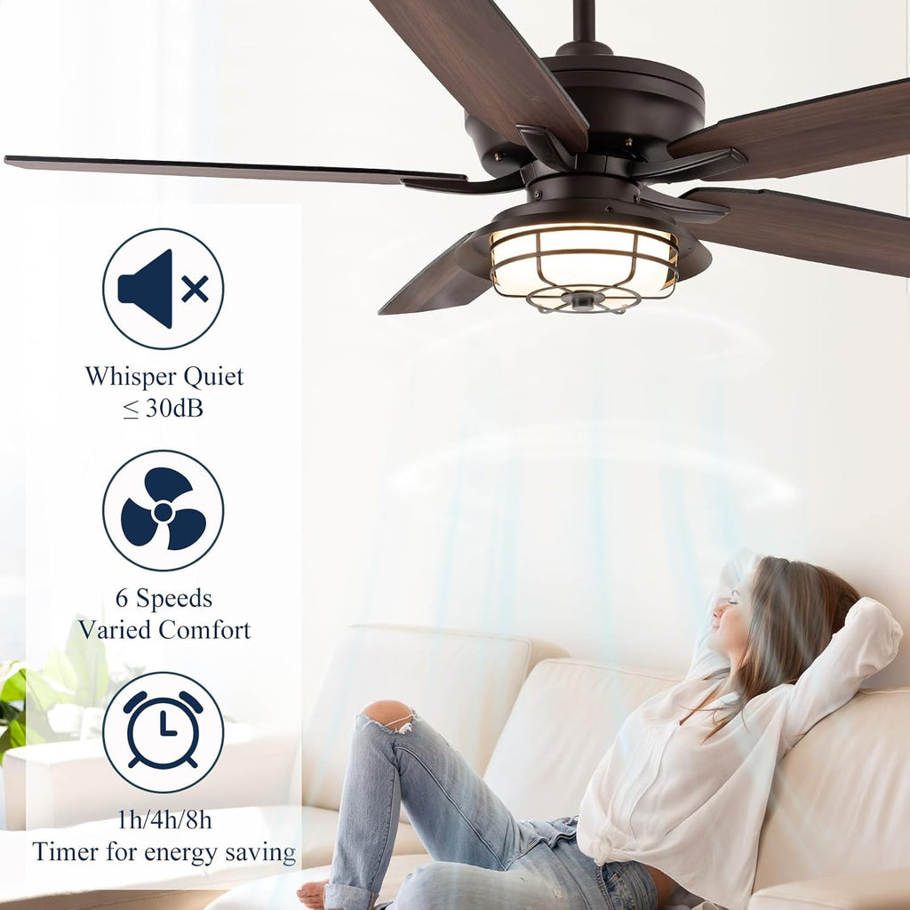 NORFOLK Outdoor Ceiling Fans with Lights and Remote, Waterproof 52 Inch Ceiling Fan with 3 Color LED Light for Patios, Gazebos, and Indoor, Wet Rated Farmhouse Modern Style