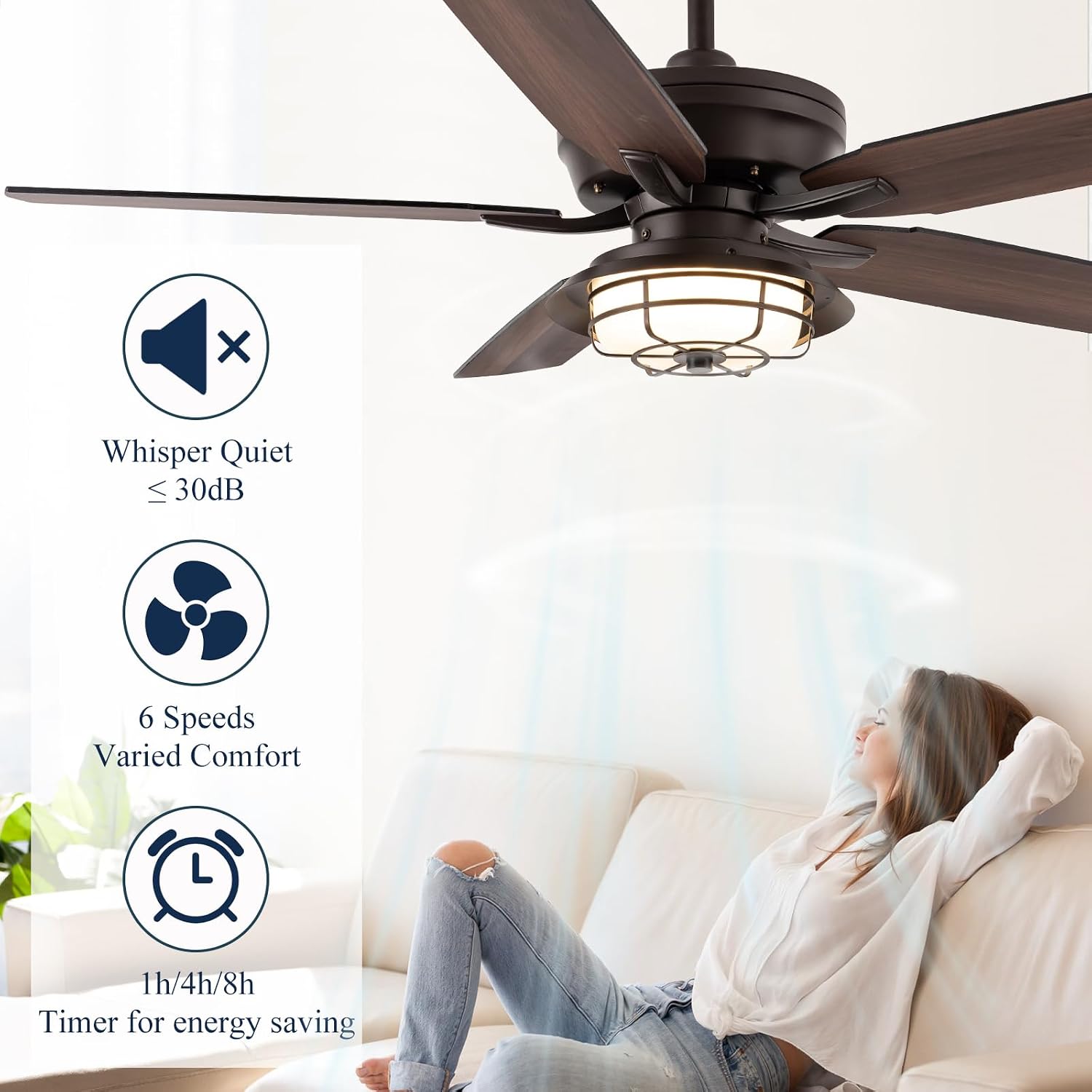 NORFOLK Outdoor Ceiling Fans with Lights and Remote, Waterproof 52 Inch Ceiling Fan with 3 Color LED Light for Patios, Gazebos, and Indoor, Wet Rated Farmhouse Modern Style