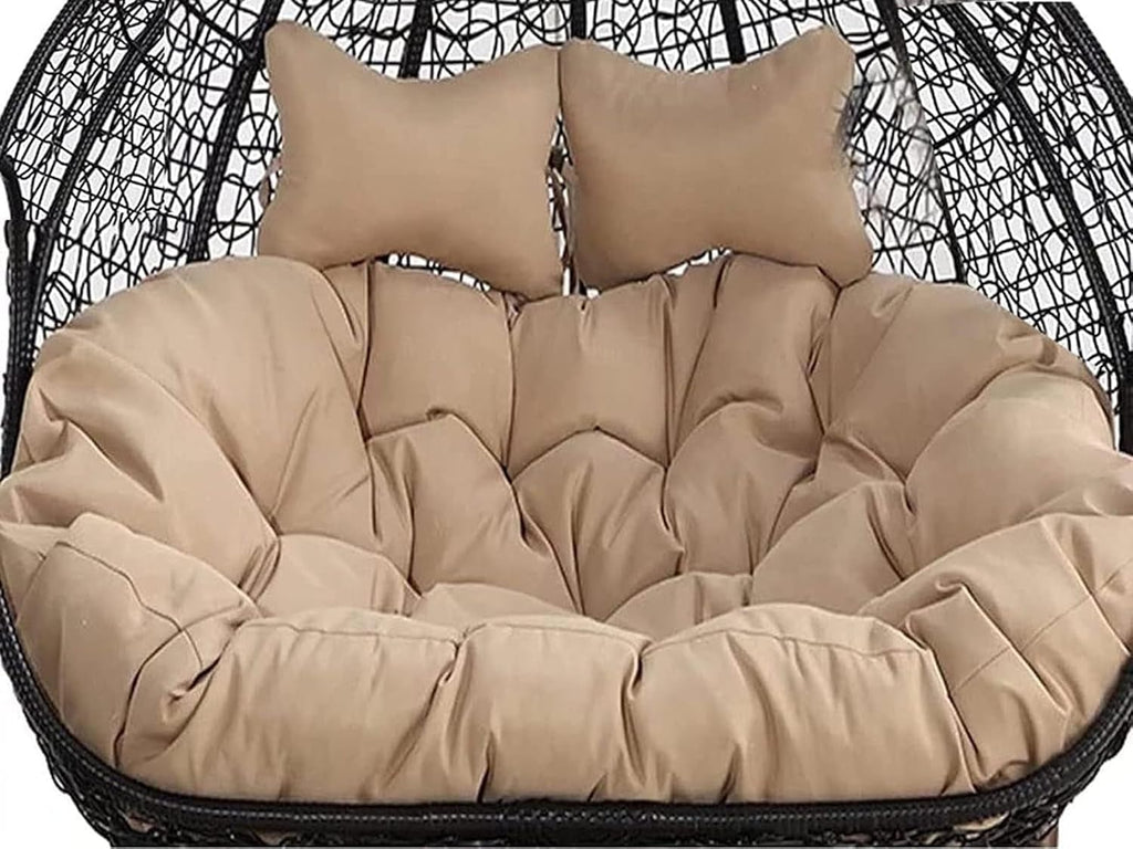 2 Person Egg Chair Cushion Replacement Double Hanging Rattan Chair Cushion Hanging Rocking Chair with 2 Adjustable Headrests Hanging Mattress for Patio Garden Furniture(J)