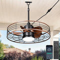 24' Waterproof Gazebo Ceiling Fan with Light Caged Outdoor Hanging Fan for Patios with Plug-in Cord, Dimmable LED, APP Remote Control, 6 Speeds for Pergola Porch Gazebo