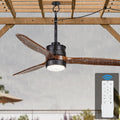 EKIZNSN 42' Wet Rated Ceiling Fans with Lights Outdoor Hanging for Gazebo Waterproof, DC Motor w 3 Reversible Walnut Wood Blades, Walnut