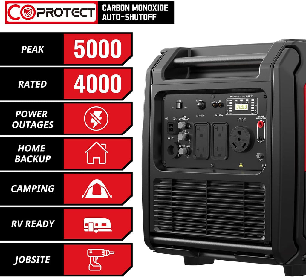 AMERISUN 5000 Watt Portable Inverter Generator with CO Protection, Gas Generator for Home Use, Camping, RV Ready, EPA Compliant 2025 Version
