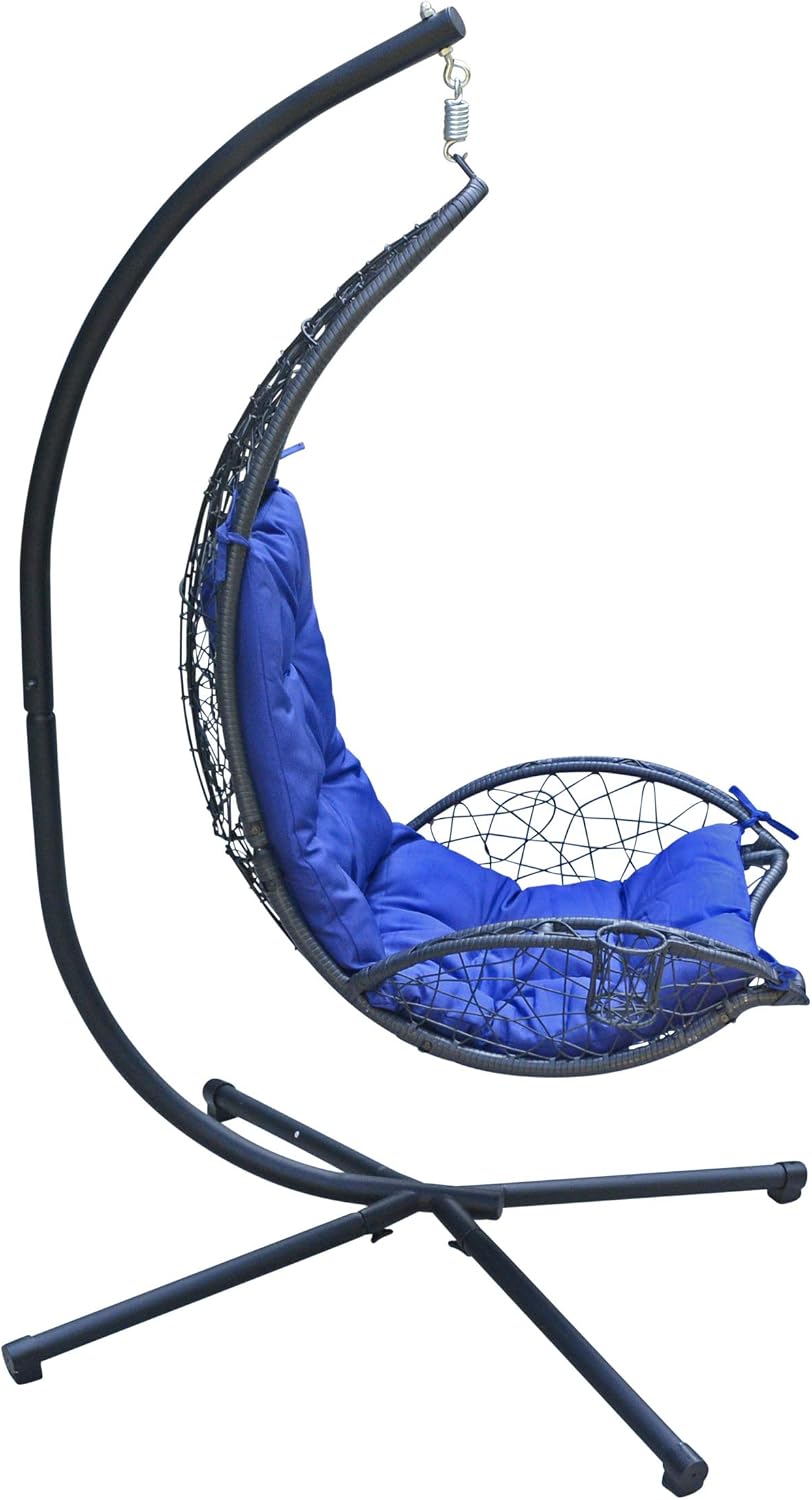 Cushioned Rattan Wicker Hanging Chair with Stand