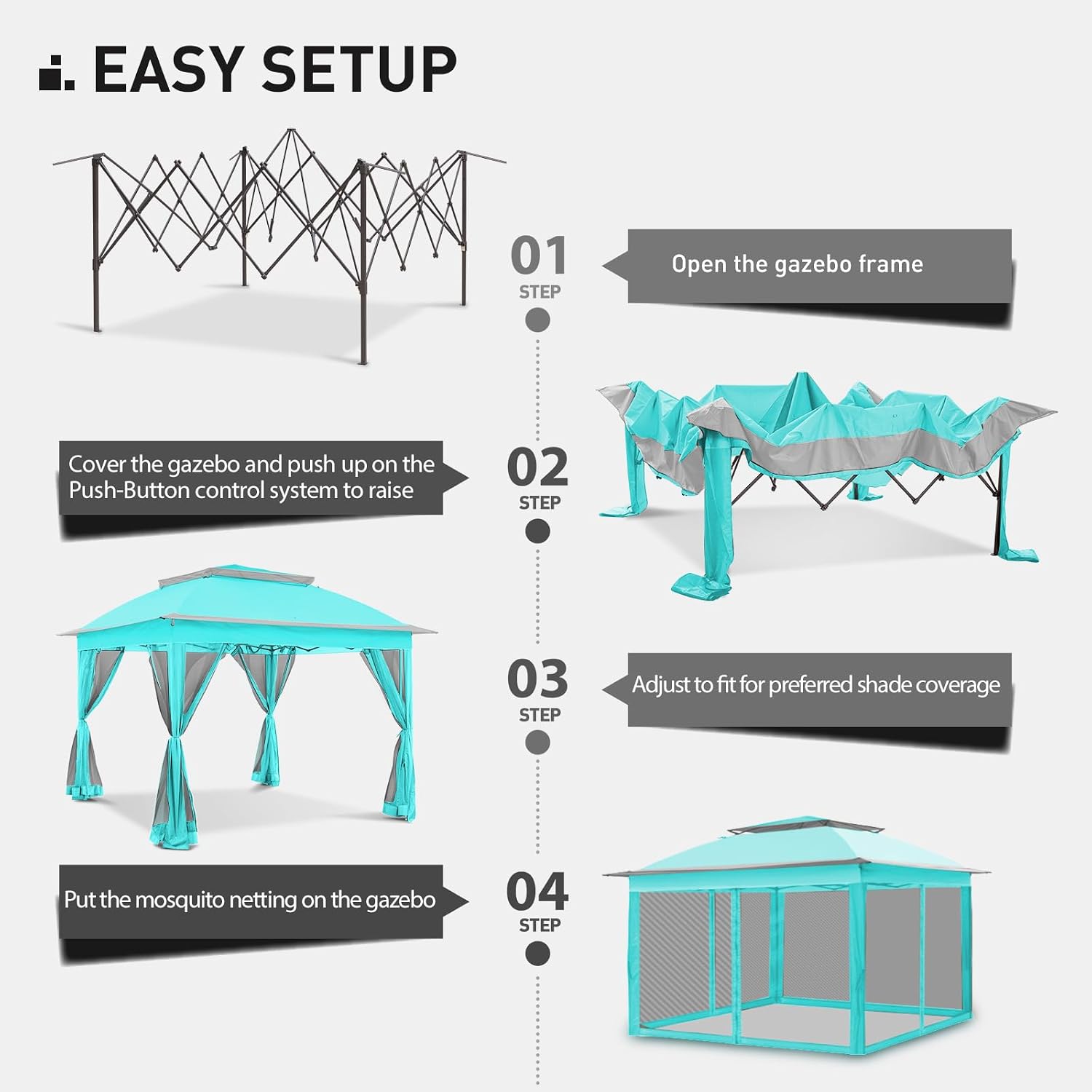 11'x11' Pop Up Gazebo for Patios Canopy Tent with Sidewalls Outdoor Gazebo with Mosquito Netting Pop Up Canopy Shelter Wedding Tent, Aqua Blue