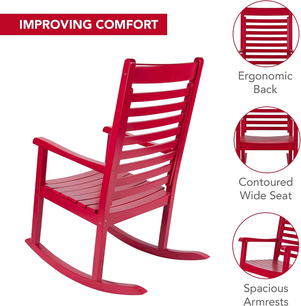 Shine Company Modern Wood Rocking Chairs, Ergonomic Wide Seat Porch Rockers, 2-Pack, Chili Pepper