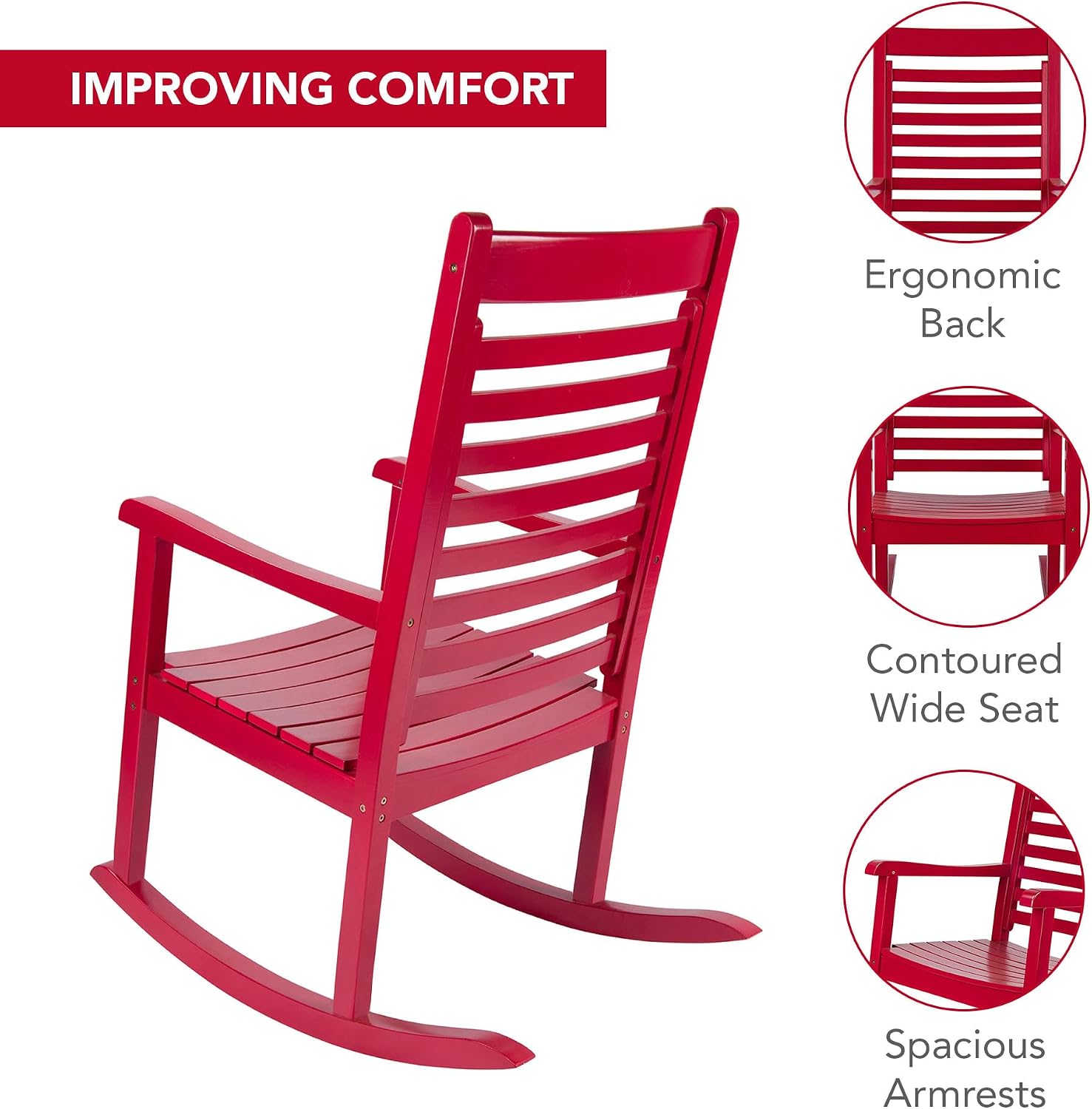 Modern Wood Rocking Chair, Classic Red