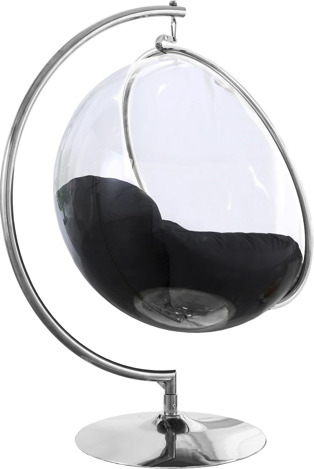 Meridian Furniture 507Black Luna Collection Modern | Contemporary Clear Acrylic Accent Swing Chair with Durable Metal Base and Fabric Seat, Black, Chrome Finish, 41.5' W x 29.5' D x 64' H
