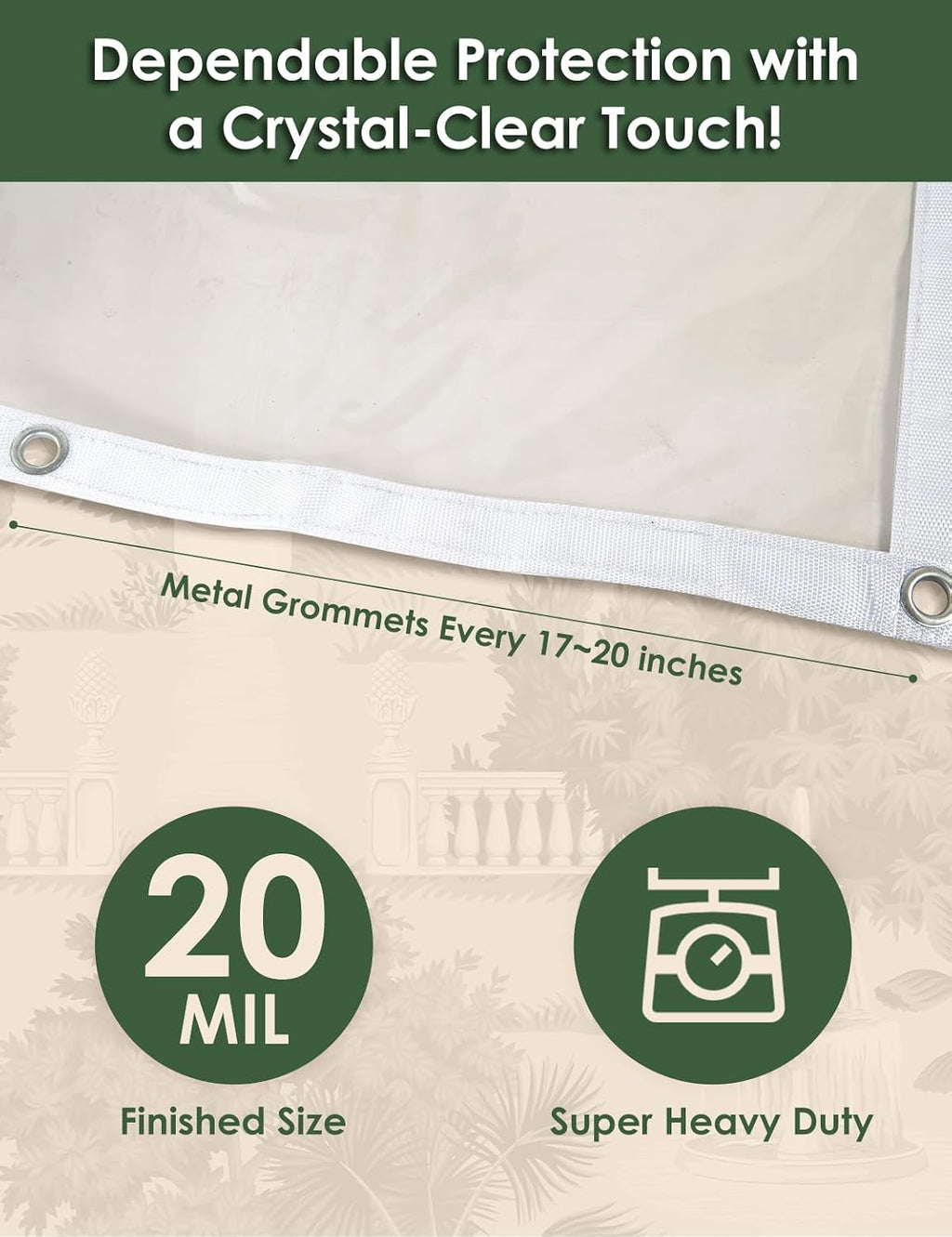 20 Mil Heavy Duty Clear PVC Tarpaulins 16 x 20 FT, Waterproof Wind-Proof Transparent Vinyl Tarp for Patio Pergola Garden Canopy Rainproof Anti-Tear PVC Thick Cover with Grommets (16 x 20 FT)