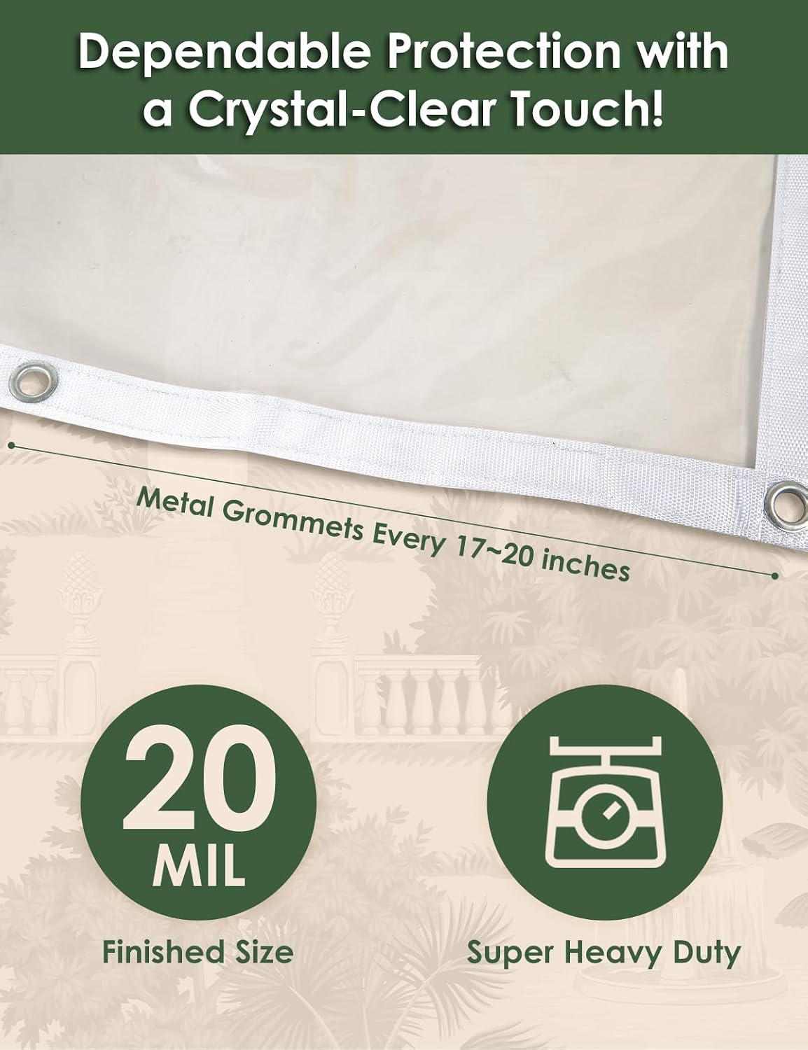 20 Mil Heavy Duty Clear PVC Tarpaulins 16 x 20 FT, Waterproof Wind-Proof Transparent Vinyl Tarp for Patio Pergola Garden Canopy Rainproof Anti-Tear PVC Thick Cover with Grommets (16 x 20 FT)