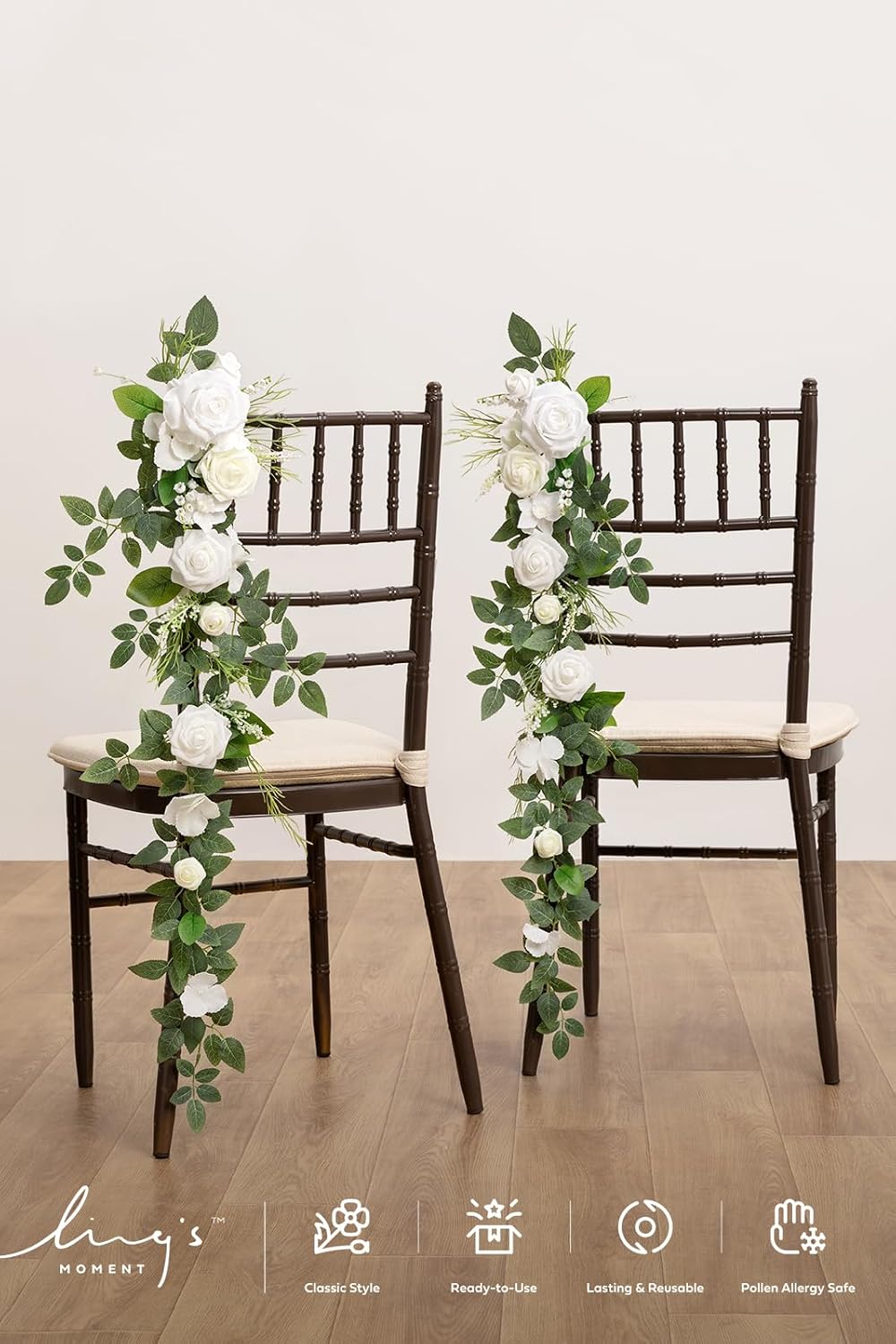 Ling's Moment 10pcs Wedding Chair Decorations Aisle Floral Swag Artificial Pew Flowers Hanging Garland Lily White & Olive For Ceremony Reception Church Rose Floral Faux Arrangement Party Outdoor Decor