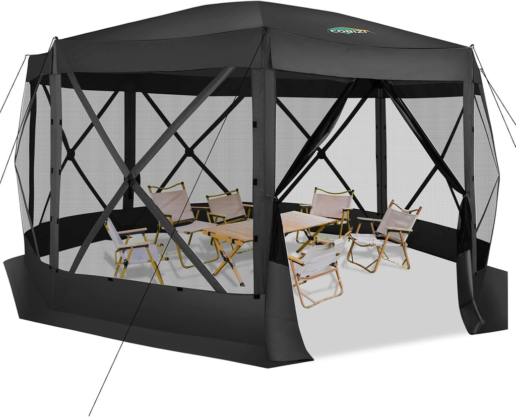 COBIZI Pop Up Gazebo Screen Tent Screen House for Camping, 15x15 Screen Room with Mosquito Netting, Hub Tent Instant Screened Canopy with Carrying Bag and Ground Stakes, Black