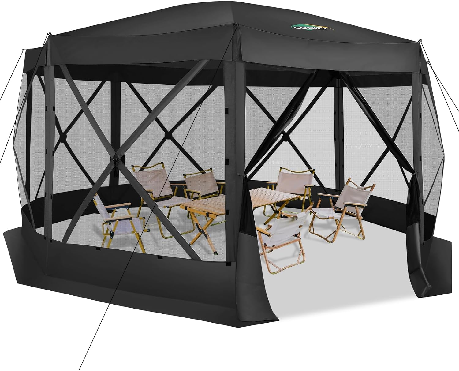 COBIZI Pop Up Gazebo Screen Tent Screen House for Camping, 15x15 Screen Room with Mosquito Netting, Hub Tent Instant Screened Canopy with Carrying Bag and Ground Stakes, Black