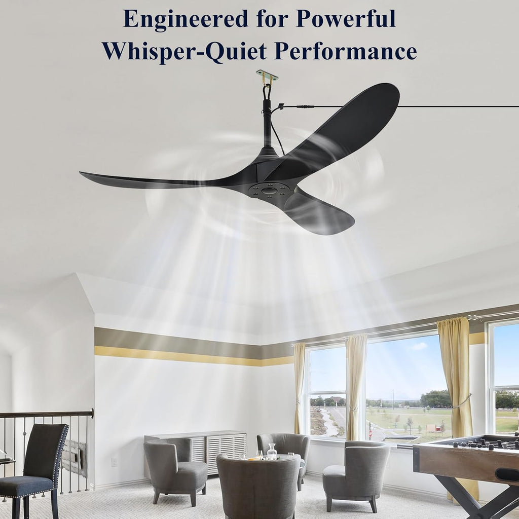 Outdoor Ceiling Fan no Light Waterproof - Plug in Hanging Hook for Patio, Porch, Gazebo - 42 inch Wet Rated Weatherproof Exterior Black 3 Blades Ceiling Fan with Remote