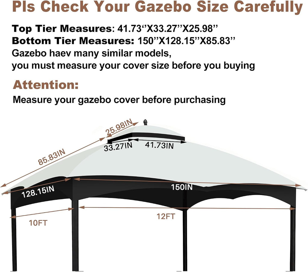 10x12 Ft Outdoor Patio Gazebo Replacement Canopy for Lowe's Allen Roth 10x12 Gazebo #GF-12S004B-1, Double Tiered Roof Top Cover, UV Protection & Waterproof Fabric, White (Frame Not Included)