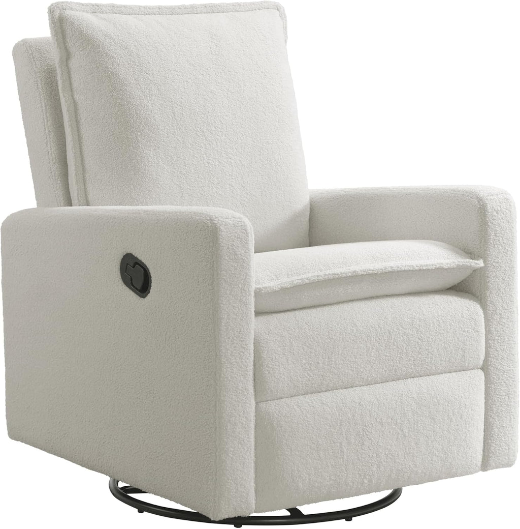 Oxford Baby Uptown Upholstered Glider Recliner Rocking Chair 360° Swivel for Nursery and Living Room - Boucle White