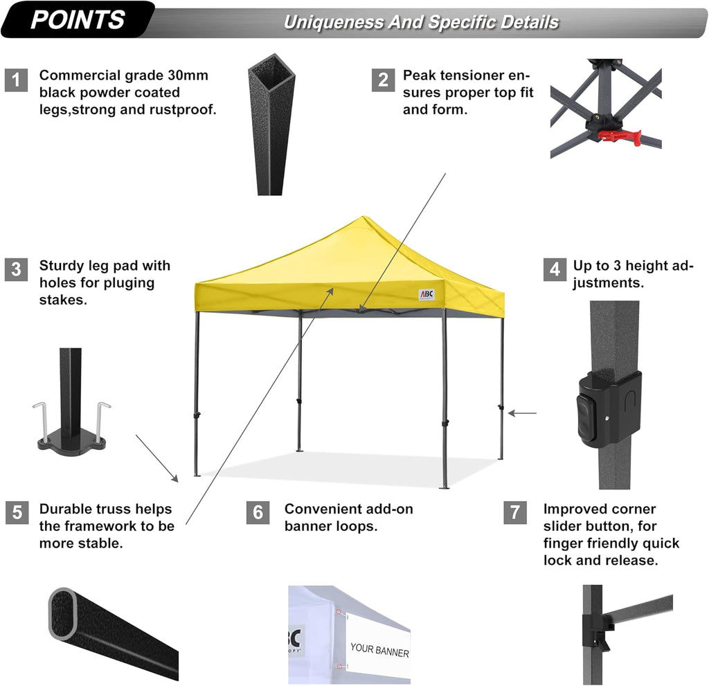 ABCCANOPY Patio Pop Up Canopy Tent 8x8 Commercial-Series (Yellow)