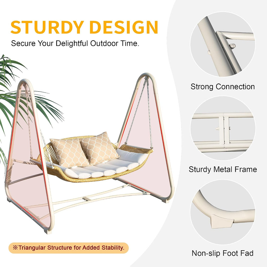 Domi Outdoor Patio Porch Swing, 2-Seat Hanging Swing Chair with Thickened Cushions and Pillow, Rattan Porch Swing Chair Outdoor Hammock Chair for Porch, Backyard, Garden