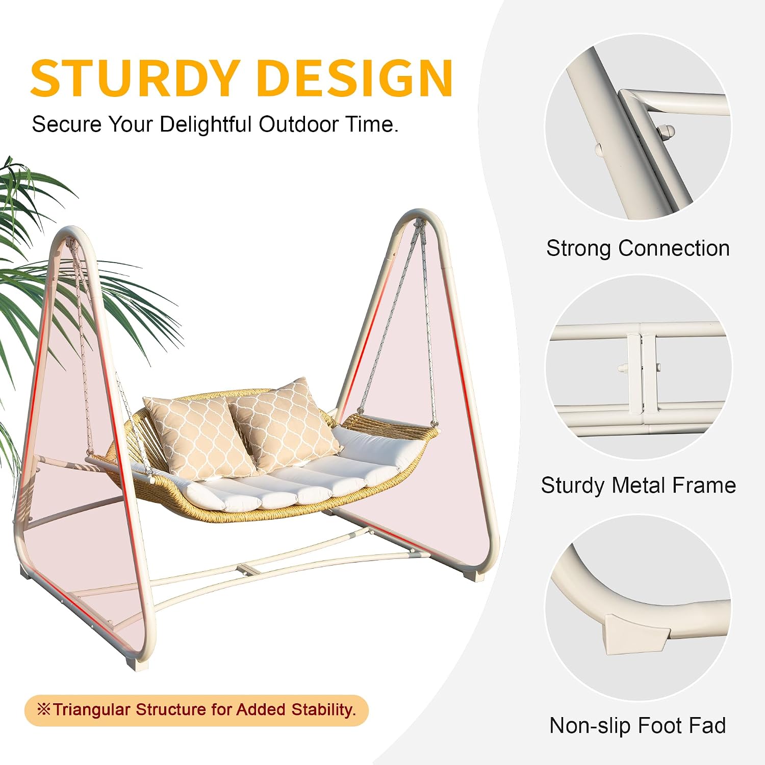 Domi Outdoor Patio Porch Swing, 2-Seat Hanging Swing Chair with Thickened Cushions and Pillow, Rattan Porch Swing Chair Outdoor Hammock Chair for Porch, Backyard, Garden