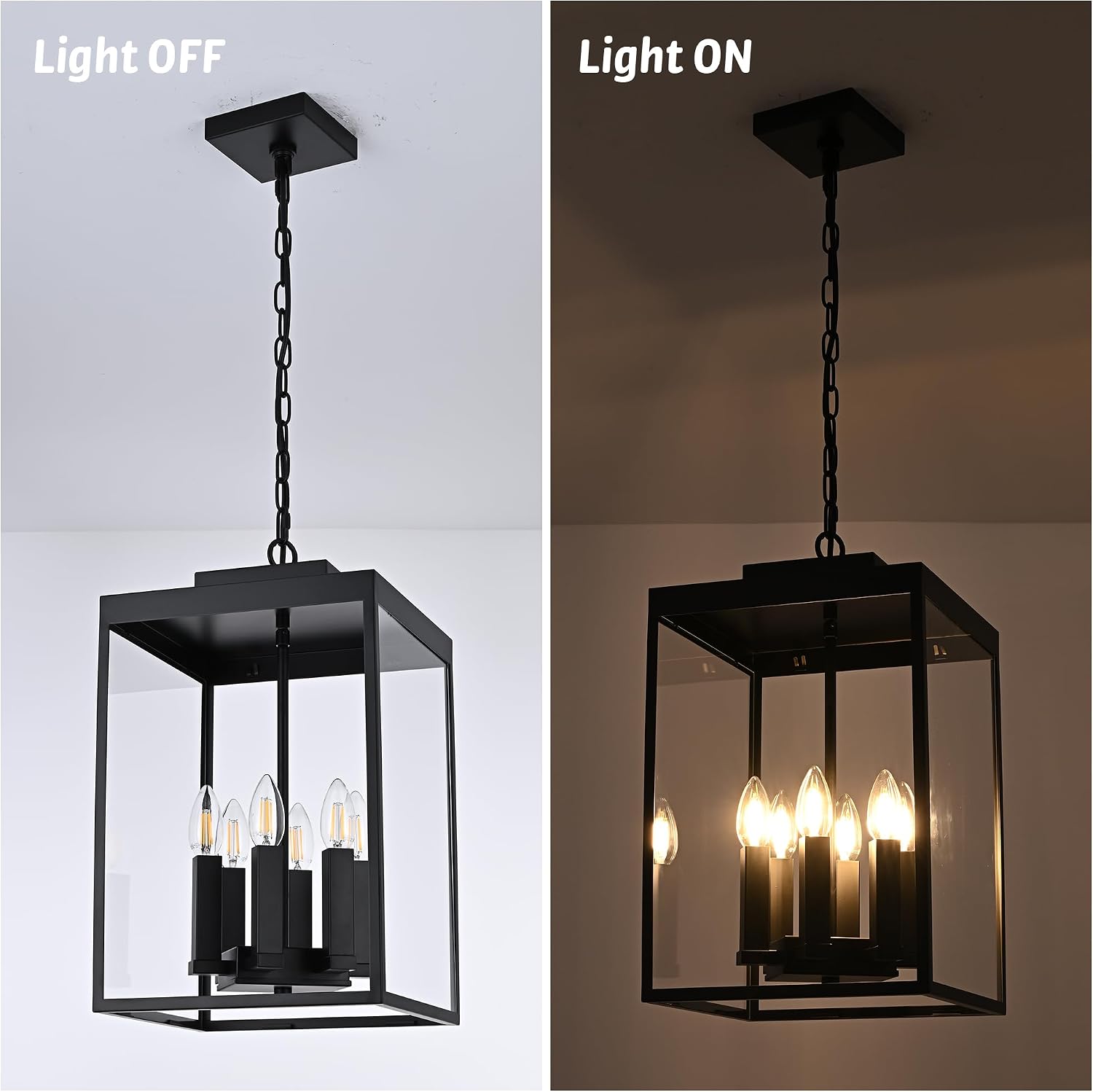MELUCEE 16'' Large Outdoor Pendant Light Fixture, 6-Light Outdoor Chandelier for Porch Black Lantern Pendant Lights with Clear Glass Exterior Ceiling Lights Hanging for Porch Patio Gazebo Entrance