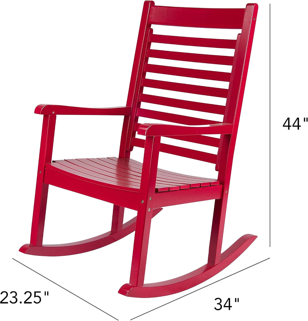 Shine Company Modern Wood Rocking Chairs, Ergonomic Wide Seat Porch Rockers, 2-Pack, Chili Pepper