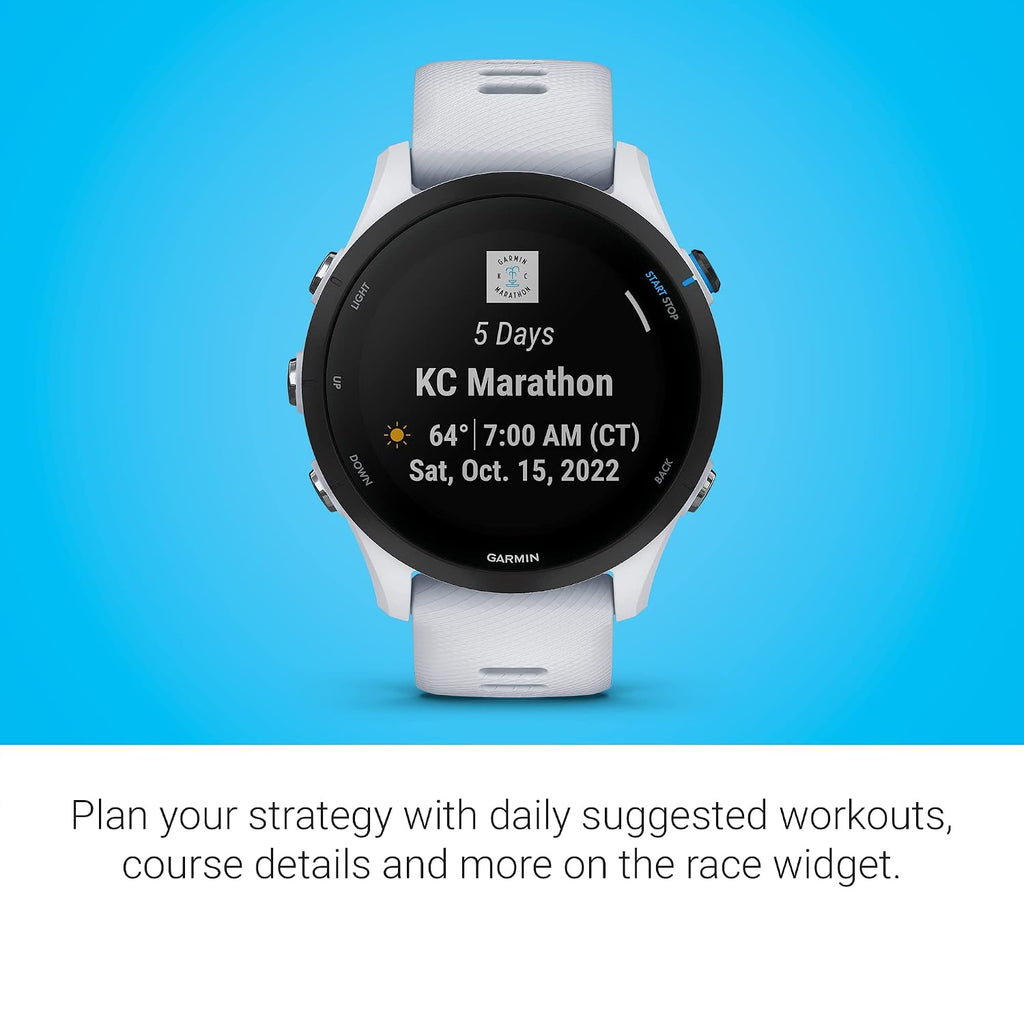 Garmin Forerunner® 255 Music, GPS Running Smartwatch with Music, Advanced Insights, Long-Lasting Battery, White