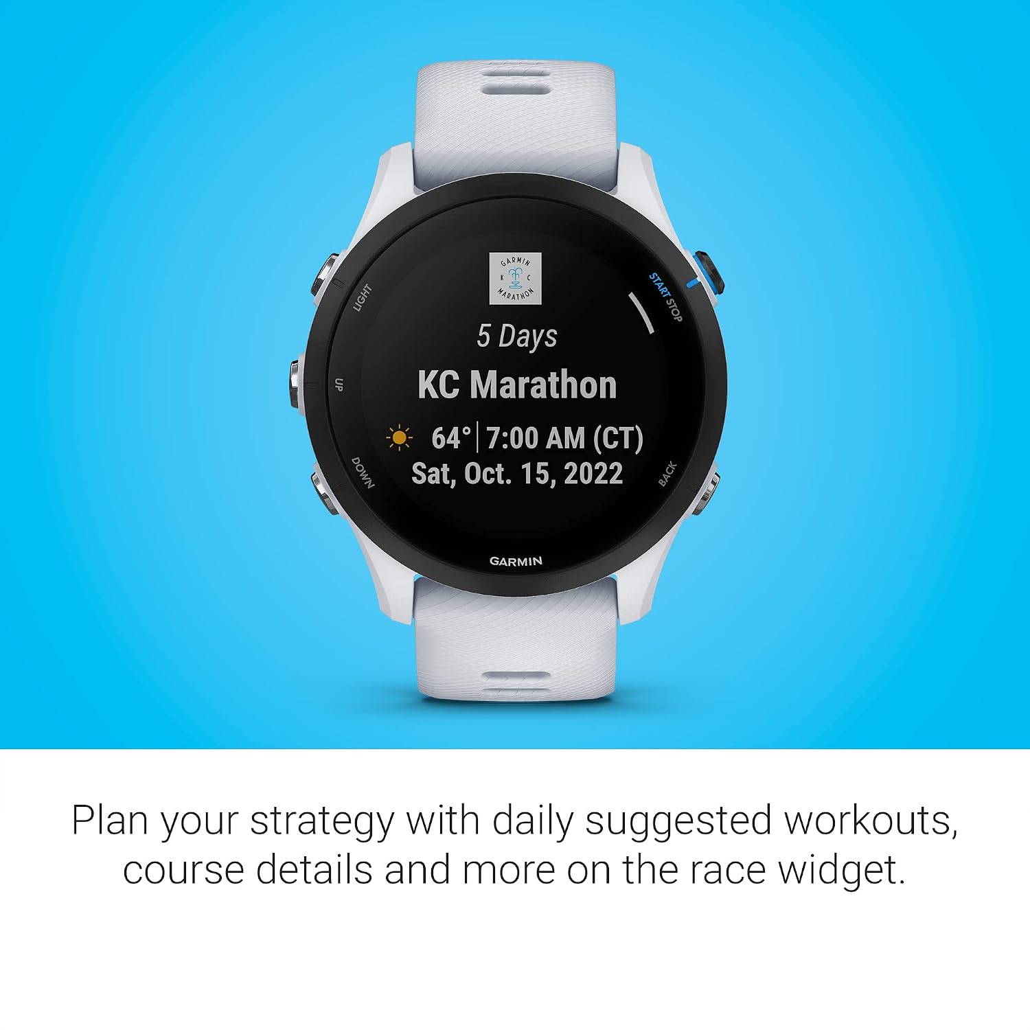 Garmin Forerunner® 255 Music, GPS Running Smartwatch with Music, Advanced Insights, Long-Lasting Battery, White