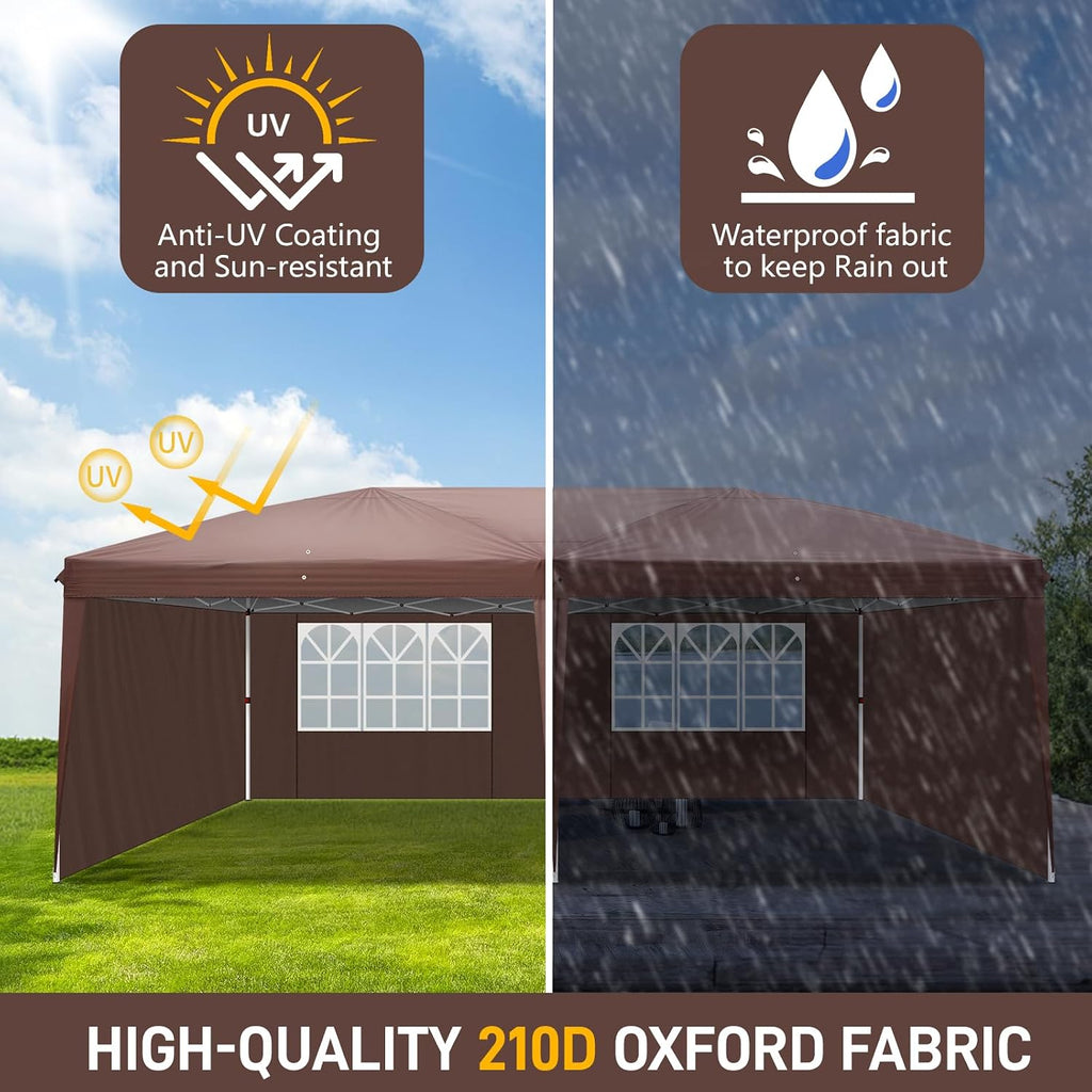 Outvita 10x20ft Pop Up Canopy Tent, Outdoor Instant Shelter Folding Canopy with 4 Side Walls and Carry Bag for Commercial Events, Party, Backyard BBQ, Camping Brown