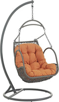 Modway Arbor Wicker Rattan Outdoor Patio Porch Lounge Hanging Swing Chair Set with Stand in Orange