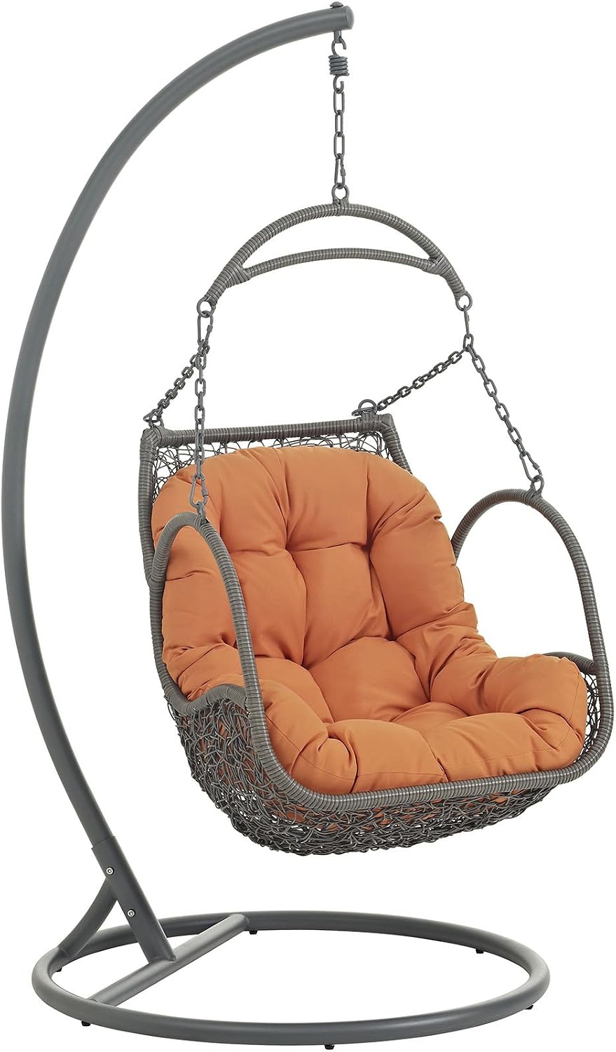 Modway Arbor Wicker Rattan Outdoor Patio Porch Lounge Hanging Swing Chair Set with Stand in Orange