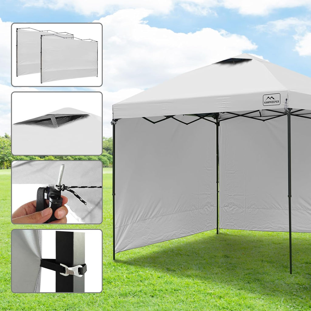 KAMPKEEPER 10x10 Easy Pop Up Canopy Tent with Sidewalls, Instant Outdoor Shade Shelter with Removable 10FT Sun Walls, Quick Setup Waterproof and UV-Resistant for Patio (White, 10x10FT with 2 sidewall)