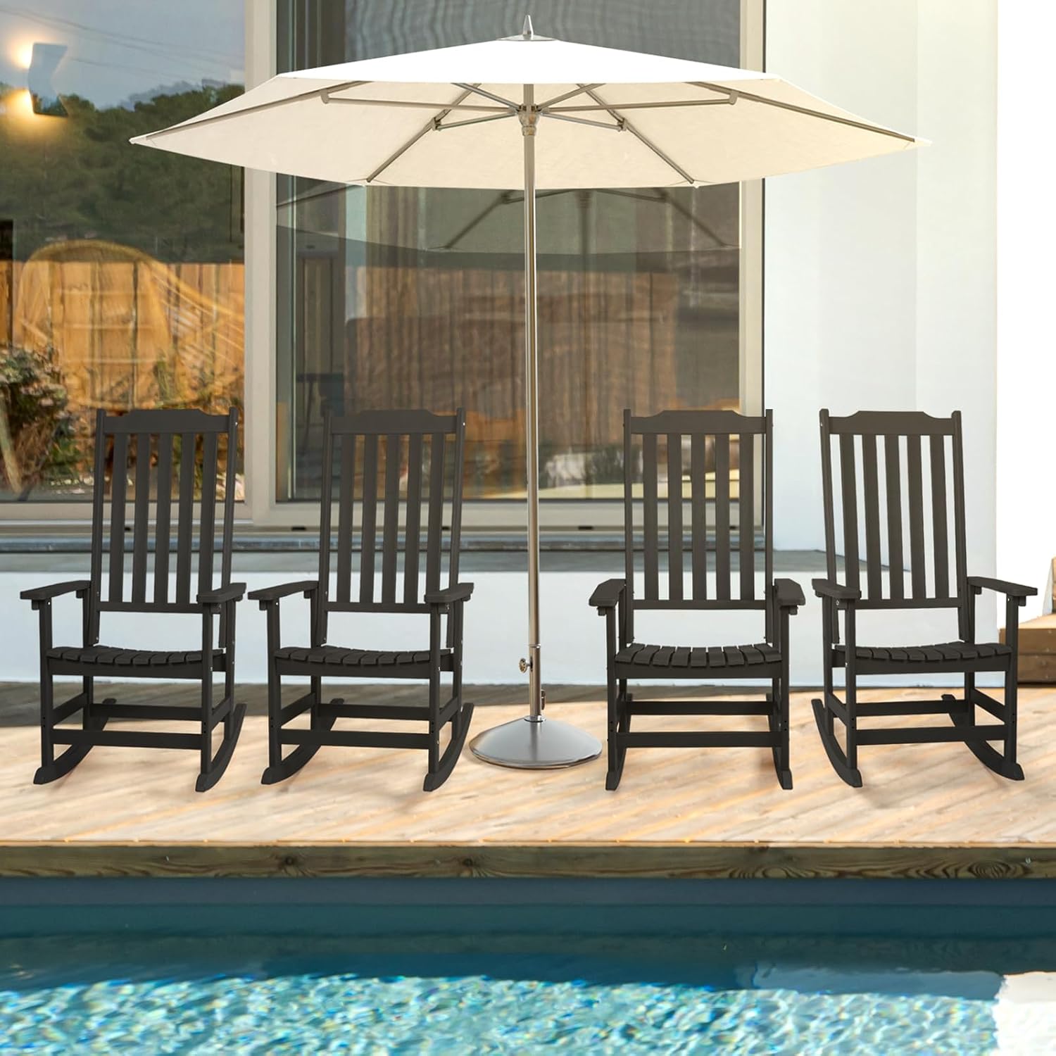 Outdoor Rocking Chairs Set of 4, Oversized All Weather High Back Porch Rocker, Patio Rockers for Outside