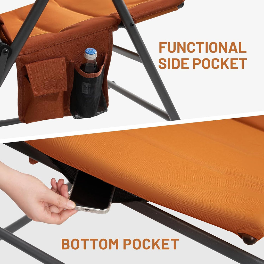 Timber Ridge Oversized Folding Rocking Camping Chair, Padded Outdoor Rocker with High Back, Portable Outdoor Chair for Patio, Garden, Lawn, Supports up to 400 lbs, Orange