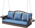 ZZW Upgraded Wicker Hanging Porch Swing Heavy Duty 900 LBS 3-Seat Outdoor Patio Swing Chair Bench for Adult w/ 8.9ft Hanging Chains Cushions and Cup Holder