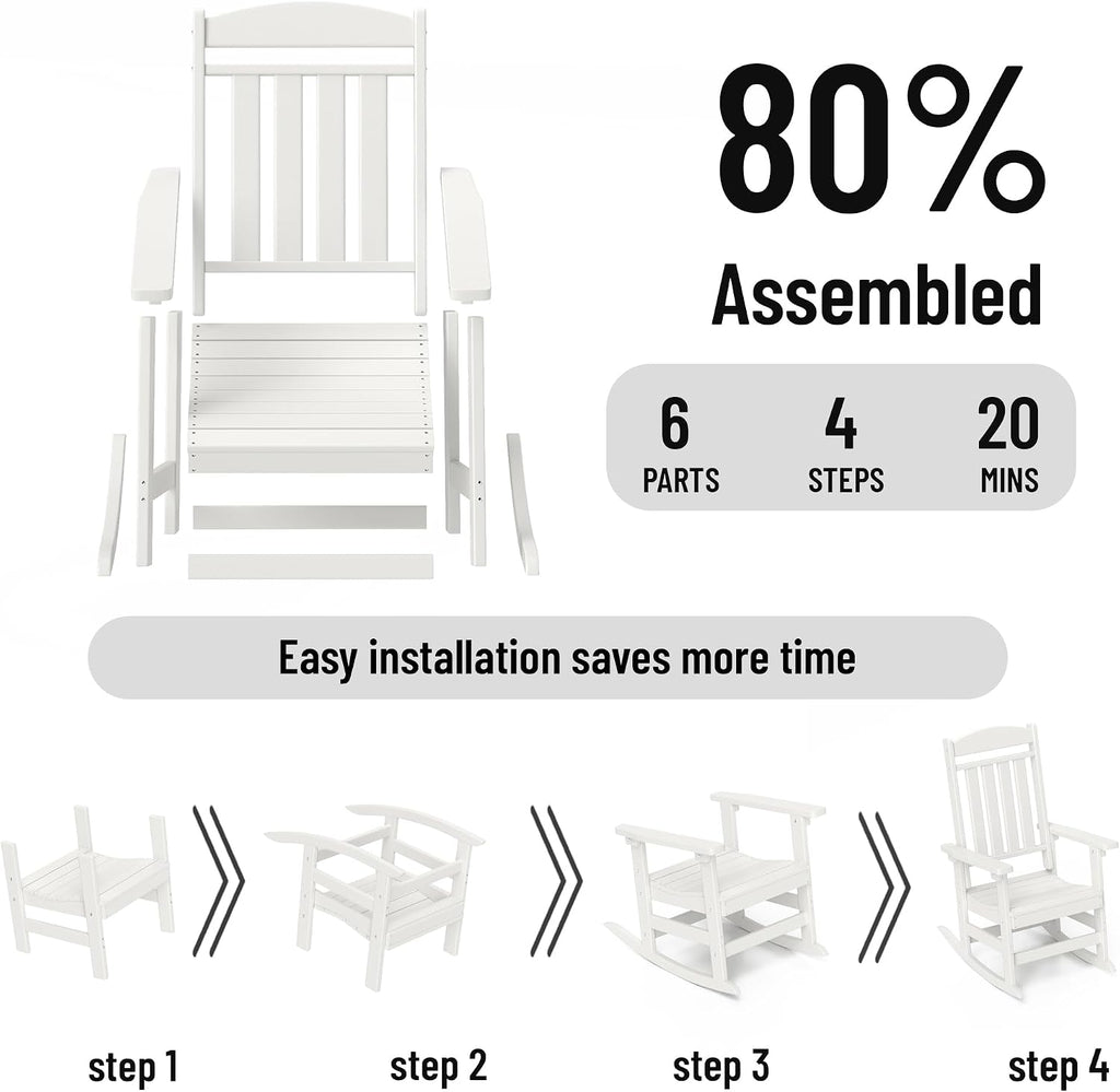 NAVINE Outdoor Rocking Chairs Set of 6, Oversized High Back Patio Rocking Chairs, All Weather Porch Rocking Chairs for Outside. White