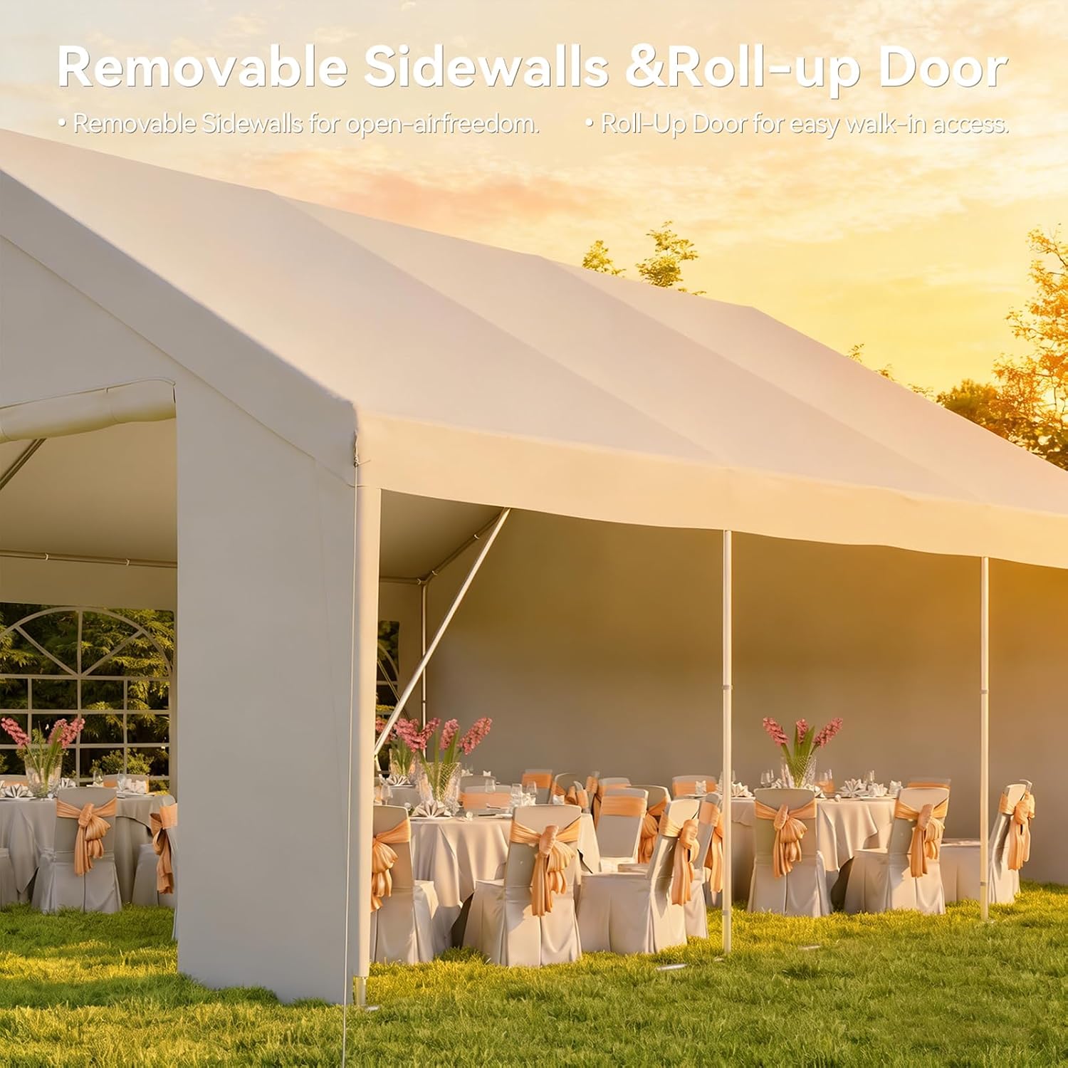 Aoxun 20x20 Party Tent Canopy for Weddings Waterproof Event Tent with Removable Sidewalls &Roll-up Door, Heavy-Duty Steel Frame for Outdoor Weddings, BBQ, Birthday Parties, & Camping,White