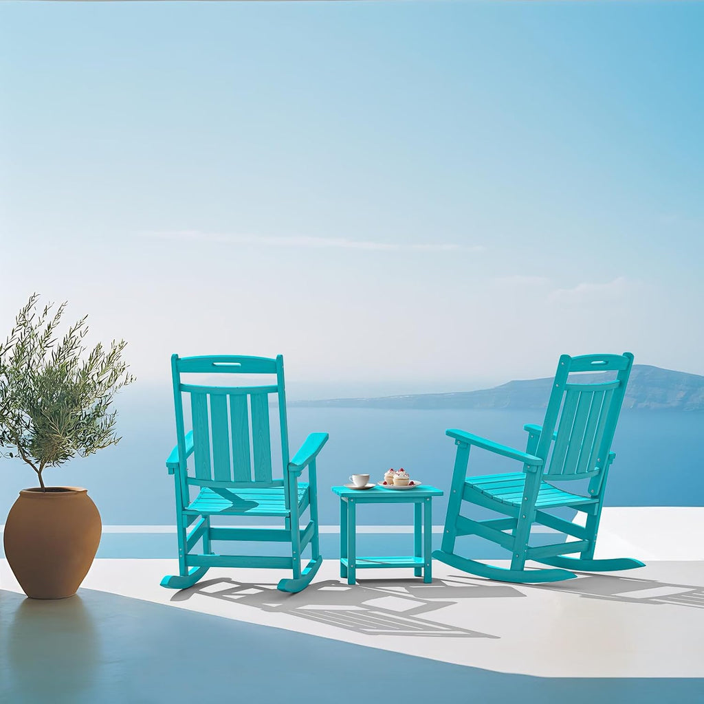 Plawdlik Oversized Outdoor Rocking Chair - All-Weather Resistant,HDPE Heavy Duty Patio Rockers with High Back - Perfect for Porch,Garden,Modern Style Set of 2-Aruba