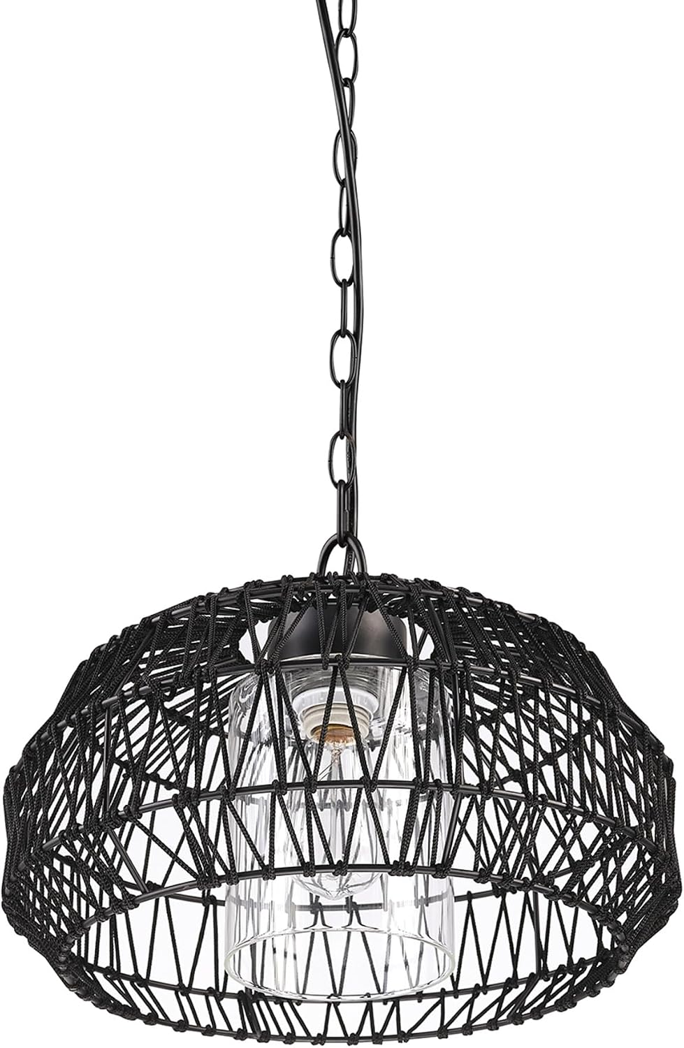 Globe Electric 44759 1-Light Outdoor/Indoor Plug-in Pendant Light, Black Woven Fabric Shade, Matte Black Finish, 20-Foot Designer Cord, Weather Resistant